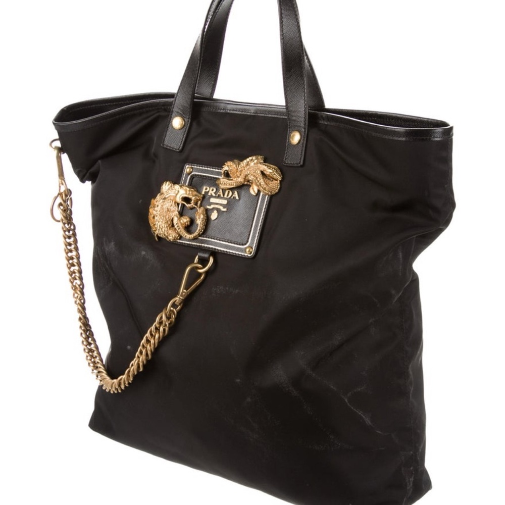 Prada Black Tote Bag with Gold Accents